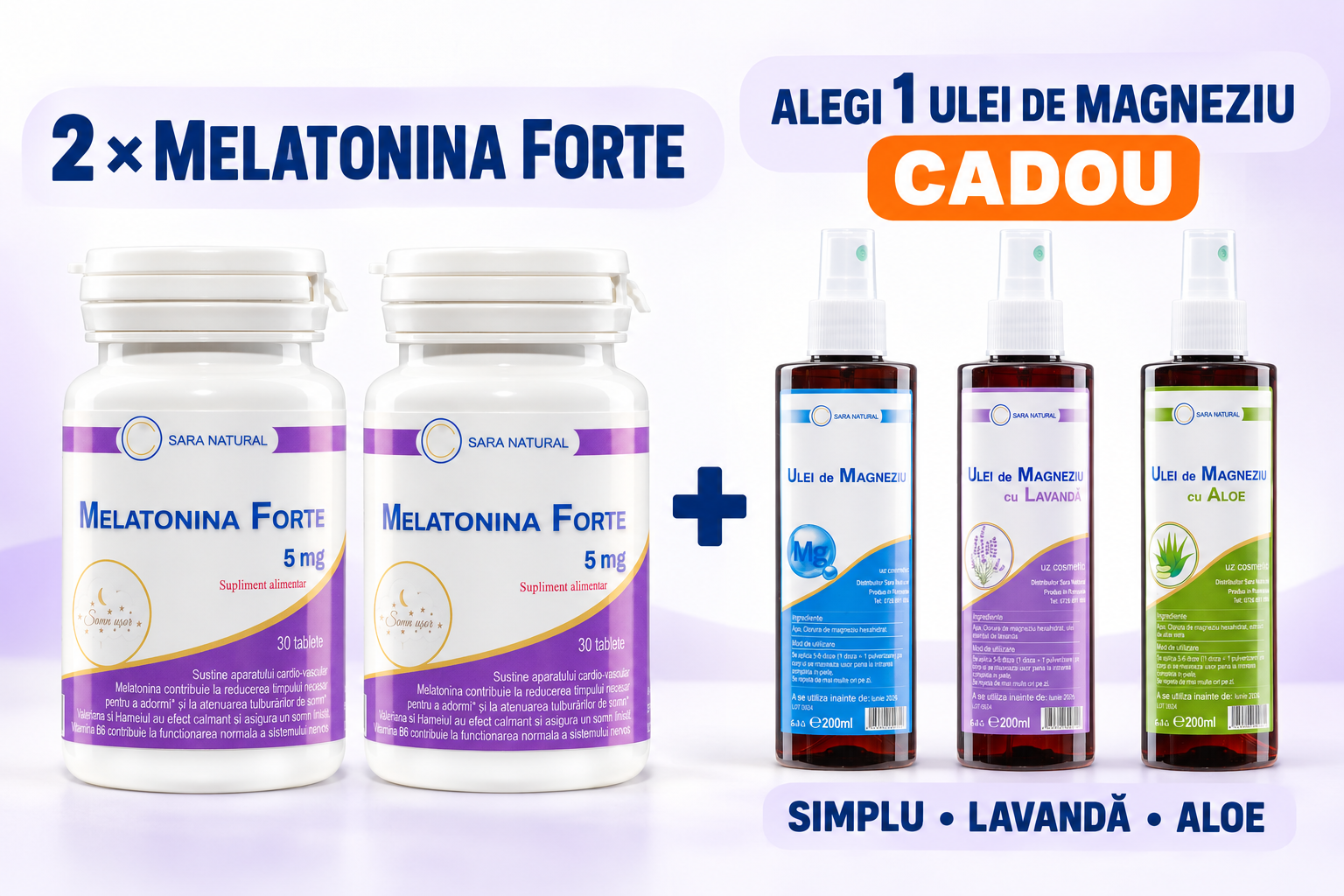 Pachet Somn & Relaxare – 2 Melatonina Forte + Ulei de Magneziu CADOU la alegere